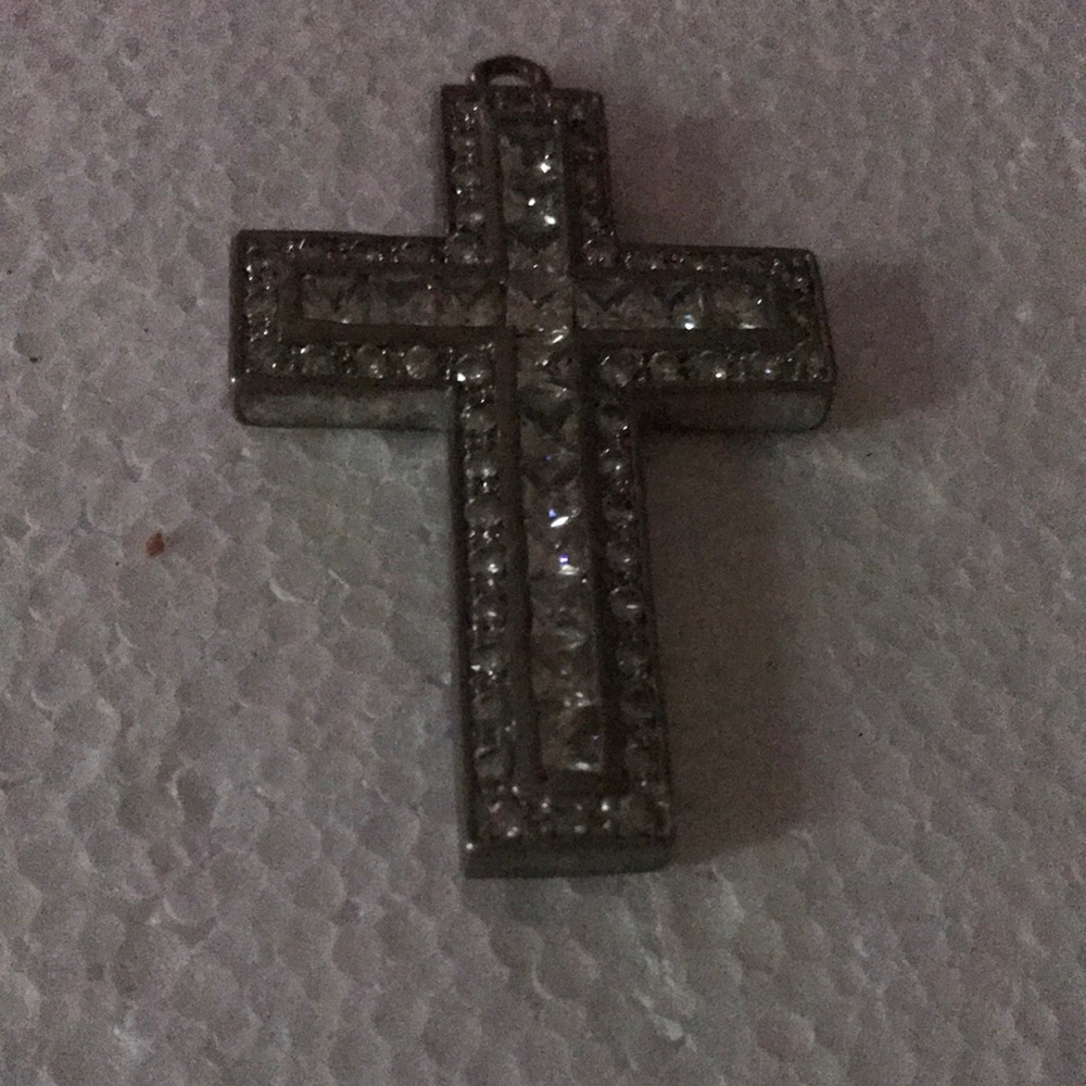 Crystal Cross Pendant Necklace - Silver Tone
